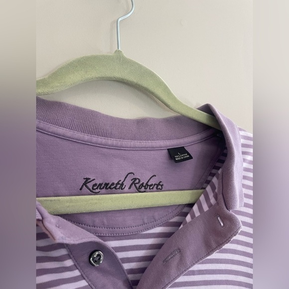 Kenneth Rogers Two Toned Purple Striped Golf Shirt Polo - Picture 3 of 4
